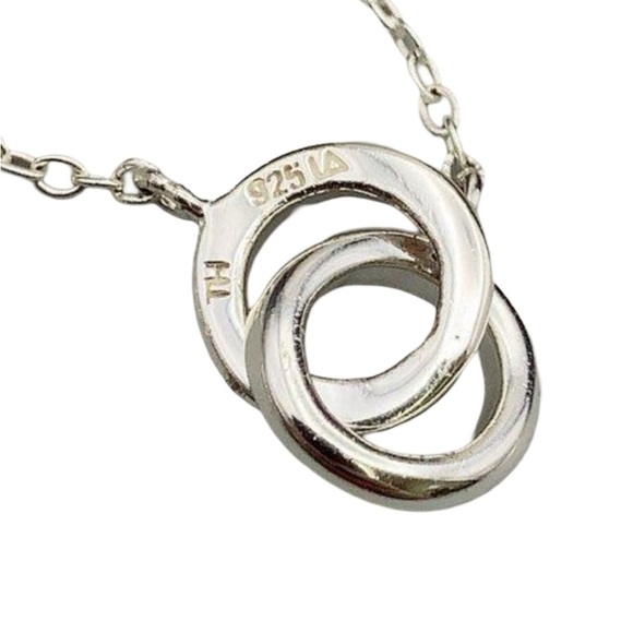 ITALIAN STERLING SILVER 925 Chain Necklace Love Knot Double Circle 18” - Picture 3 of 4